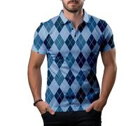 Pineapple Glasses Funny Golf Shirts for Men,Mens Hawaiian Shirts Short Sleeve Novelty Crazy Golf Shirts, Argyle Pattern02, Large