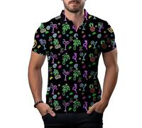 Pineapple Glasses Funny Golf Shirts for Men,Mens Hawaiian Shirts Short Sleeve Novelty Crazy Golf Shirts, Neon01, Large