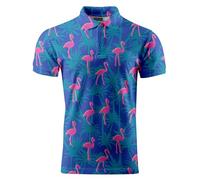 Pineapple Glasses Funny Golf Shirts for Men,Mens Hawaiian Shirts Short Sleeve Novelty Crazy Golf Shirts, Flamingo and Palm Tree, Large