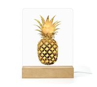 Pineapple Glitter Gold Funny Night Light Acrylic Nightlight with Button Switch Wooden Base Lamp for Bedroom Living Room