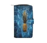 Pineapple in The Pool Leather Long Wallet Adult Travel Zipper Long Purse Multi-functional Credit Card Holder 12 Card Slot
