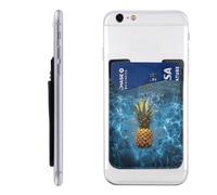 Pineapple In The Pool Printed Phone Card Holder,Leather Phone Wallet Stick On,Card Holder For Back Of Phone,Compatible With Most Of Cell Phone (Iphone,Android), White, One Size