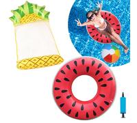 Pineapple Inflatable Pool Floats for Adults Super large watermelon Swimming Ring and Beach Ball, 4-in-1 Hammock Pool Floats Heavy Duty Pool Lounger Beach Swimming Floats for Pool Beach Water Party