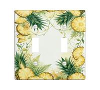 Pineapple Kitchen Double Light Switch Cover Plate, Tropical Nature Fern Leaf Summer Yellow Plastic Standard Size Toggle Light Switch Cover for New Apartment Home Bedroom Office Decor