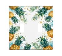Pineapple Kitchen Double Light Switch Cover Plate, Tropical Nature-Inspired Palm Leaves Watercolor Splashes Summer Green Plastic Wall Plates for Home Living Room Bedroom Bathroom Decor