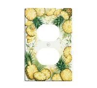Pineapple Kitchen Duplex Outlet Covers Wall Plate, Tropical Nature Fern Leaf Summer Yellow Plastic Standard Size Decorative Receptacle Outlet Covers for Home Living Room New Apartment Decor