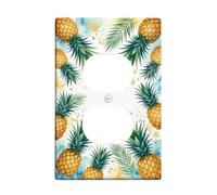 Pineapple Kitchen Duplex Outlet Covers Wall Plate, Tropical Nature-Inspired Palm Leaves Watercolor Splashes Summer Green Plastic Wall Plates for Electrical Outlets for Bathroom Home Entrance Decor