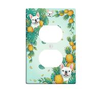 Pineapple Kitchen Duplex Outlet Covers Wall Plate, Tropical Playful Leaf Dog Summer Green Plastic Standard Size Face Plates for Electrical Outlets for Bedroom Bathroom Home Entrance Decor