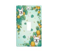 Pineapple Kitchen Single Light Switch Cover Plate, Tropical Playful Leaf Dog Summer Green Plastic Standard Size Decorative Wall Plates for Home Living Room Bedroom Bathroom Decor (Single)