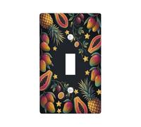 Pineapple Kitchen Single Light Switch Cover Plate, Tropical Vibrant Mango Papaya Summer Black Plastic Standard Size Wall Switch Plates Accents for Home Living Room Bedroom Bathroom Decor (Single)