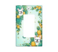 Pineapple Kitchen Single Rocker Light Switch Cover, Tropical Playful Leaf Dog Summer Green Plastic Standard Size Decorative Wall Plates for New Apartment Home Bedroom Office Decor