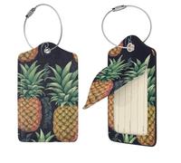 Pineapple Luggage Tag for Suitcase PU Leather Suitcase Tag with Stainless Steel Loop and Address Card Baggage Tags Cute Bag Name Travel Tags ID Labels for Women Men 4 PCS