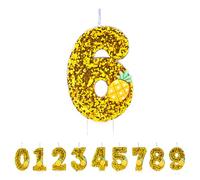 Pineapple Number 6 Candles, Gold 6st Birthday Candles for Cake, Handmade Glitter Shiny Happy Birthday Cake Topper - Perfect for Themed Birthday Parties