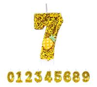 Pineapple Number 7 Candles, Gold 7st Birthday Candles for Cake, Handmade Glitter Shiny Happy Birthday Cake Topper - Perfect for Themed Birthday Parties