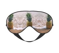 Pineapple on Beach Print Soft Eye Mask – Elastic Nighttime Shade, Light-Proof Blindfolds for Plane, Yoga, Travel