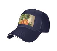 Pineapple Painting Print Adjustable Size Sandwich Baseball Cap Breathable Unisex Casual Hat Daily Use Sport Navy Blue