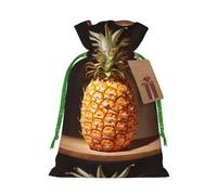 pineapple Painting print Large Christmas bag, reusable drawstring linen packet, Birthday Parties Supplies