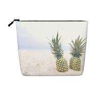 Pineapple Painting Printed Single-Layer Cosmetic Bag Faux Linen Material Large Capacity Coin Purse Travel and Business Trip Essential