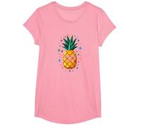 Pineapple Party Tropical Celebration Upside Down Fun T-Shirt, Girls, Pink, Medium