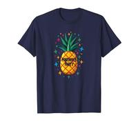 Pineapple Party Tropical Celebration Upside Down Fun T-Shirt, Men, Navy, L