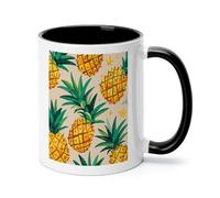 Pineapple Pattern Ceramic Coffee Mug with Handle 11 Ounces, Porcelain Mug Coffee Cup Tea Mug Water Cup Ideal for Coffee,Tea,Latte,Cappuccino,Microwave & Dishwasher Safe Unique Gift Cup