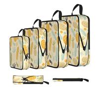 Pineapple Pattern Print 4 Set Compression Packing Cubes For Suitcases,Expandable Storage Bags Organizers