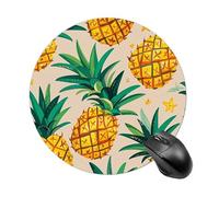 Pineapple Pattern Round Mouse Pad, Non-Slip Rubber Base Waterproof Washable, Computer Mouse Mat for Office Gaming Studying, Premium-Textured Durable Portable Circle Mousepad for Desktop PC Notebook