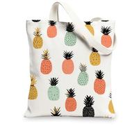 Pineapple Print Canvas Tote Bags, Colorful Tropical Fruit Pattern Reusable Grocery Bags, Stylish Lightweight Washable Shoulder Bags for Travel Gym Beach 13x15 Inch