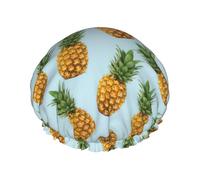Pineapple.] Print Lightweight And Elasticated Waterproof Shower Cap, Double Layer Waterproof Hair Cap