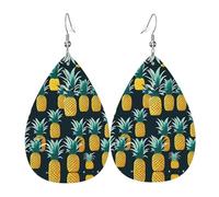 Pineapple Printed Teardrop Leather Earrings, Fashion Water Drop Dangle Accessory for Holiday Party
