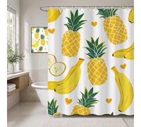 Pineapple Shower Curtain, Waterproof Polyester Fabric Bathroom Curtains with Weighted Hem & 12 Hooks, Machine Washable Quick-Drying Bath Curtains Shower, 180 x 190 cm (Banana) T-X43