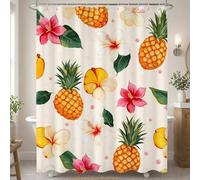 Pineapple Shower Curtain, Waterproof Polyester Fabric Bathroom Curtains with Weighted Hem & 12 Hooks, Machine Washable Quick-Drying Bath Curtains Shower, 120 x 180 cm (White) T-X41