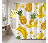 Pineapple Shower Curtain, Waterproof Polyester Fabric Bathroom Curtains with Weighted Hem & 12 Hooks, Machine Washable Quick-Drying Bath Curtains Shower, 200 x 200 cm (Banana) T-X43