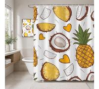 Pineapple Shower Curtain, Waterproof Polyester Fabric Bathroom Curtains with Weighted Hem & 12 Hooks, Machine Washable Quick-Drying Bath Curtains Shower, 140 x 180 cm (Fruit) T-X43