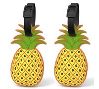 Pineapple Silicone Luggage Tags for Suitcases, 2 Pack Tropical Fruit Travel Name Labels with Adjustable Straps, Cute Bag Identifiers for Carry On, Backpacks, School Bags and Beach Trips