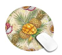 Pineapple Small Mouse Pad, Tropical Vibrant Dragon Fruit Tropical Fruit Summer Yellow Round Rubber Washable Portable Travel Mousepad Desk Accessories for Gaming Computer Laptop Round 8x8 Inch