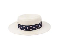 Pineapple&Star Deor Boater Straw Sun Hat Beach Fine Braid UPF50+ for Women Men, Off-white Dottiblue, S