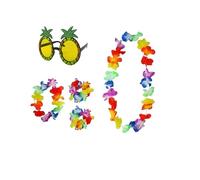 Pineapple Sunglasses & 4pc Hawaiian Multi-Coloured Lei Flower Garland Fancy Dress Set