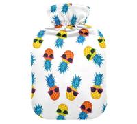 Pineapple Sunglasses White Print Hot Water Bottle with Cover for Pain Relief Warm Water Bag for Sports Injuries, 1L