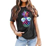 Pineapple T Shirt for Women Aloha Beaches Hawaiian Shirts Vacation Tees Crew Neck Tops