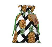 Pineapple With Black And White Striped Print Drawstring Pouch For Gifts,Reusable Adorable Gift Bags,Perfect For Jewelry And More