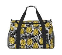 Pineapple with Black Striped Print Stylish Foldable Carry On Tote with Waterproof Zipper for Weekend Getaways Bag