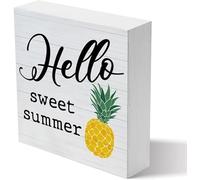 Pineapple Wood Box Sign Farmhouse Summer Artwork Decor Home Kitchen Shelf Decoration Gift Home Office Shelf Table Decor 5x5 Inch
