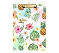 Pineapples Hibiscus Flowers Clipboard Acrylic Decorative Clipboard Cute Decorative Letter Size Clipboards with Low Profile Metal Clip for Women Men Teachers Nurses
