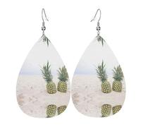Pineapples On The Summer Beach Leather Earrings For Women Dangle, Piercing Teardrop Earrings Lightweight Jewelry Gifts For Women Girls