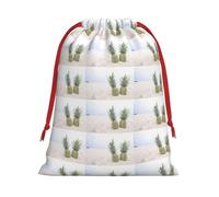Pineapples On The Summer Beach Printing Drawstring Gift Bag With Red Ribbon Soft Stylish For Christmas Halloween Fits Card Candies