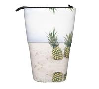Pineapples On The Summer Beach Standing Telescopic Pencil Bag Oxford Cloth Bag Portable for Boys Girls Teens Students Office