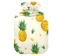 Pineapples Yellow Dots Cream Hot Water Bottle with Soft Cover Feet and Bed Warmer Hot Water Bag for Hot and Cold Compress Small