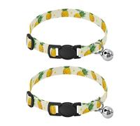 Pineapples Yellow Dots Cream Puppy Collar with Bell 2 Pack Dog Collar Adjustable Length 10.6" to 17.1"