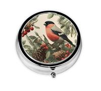 Pinecone Bird Small Pill Box 3 Compartment Portable Pill Box for Purse Pocket Winter Leaves Mini Medicine Organiser for Daily Vitamin Fish Oil Storage
